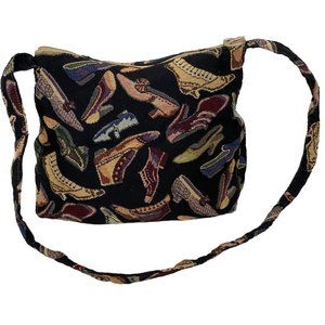 For the Shoe Lover Vintage Women's Woven Shoulder Handbag with Old Fashion Shoes